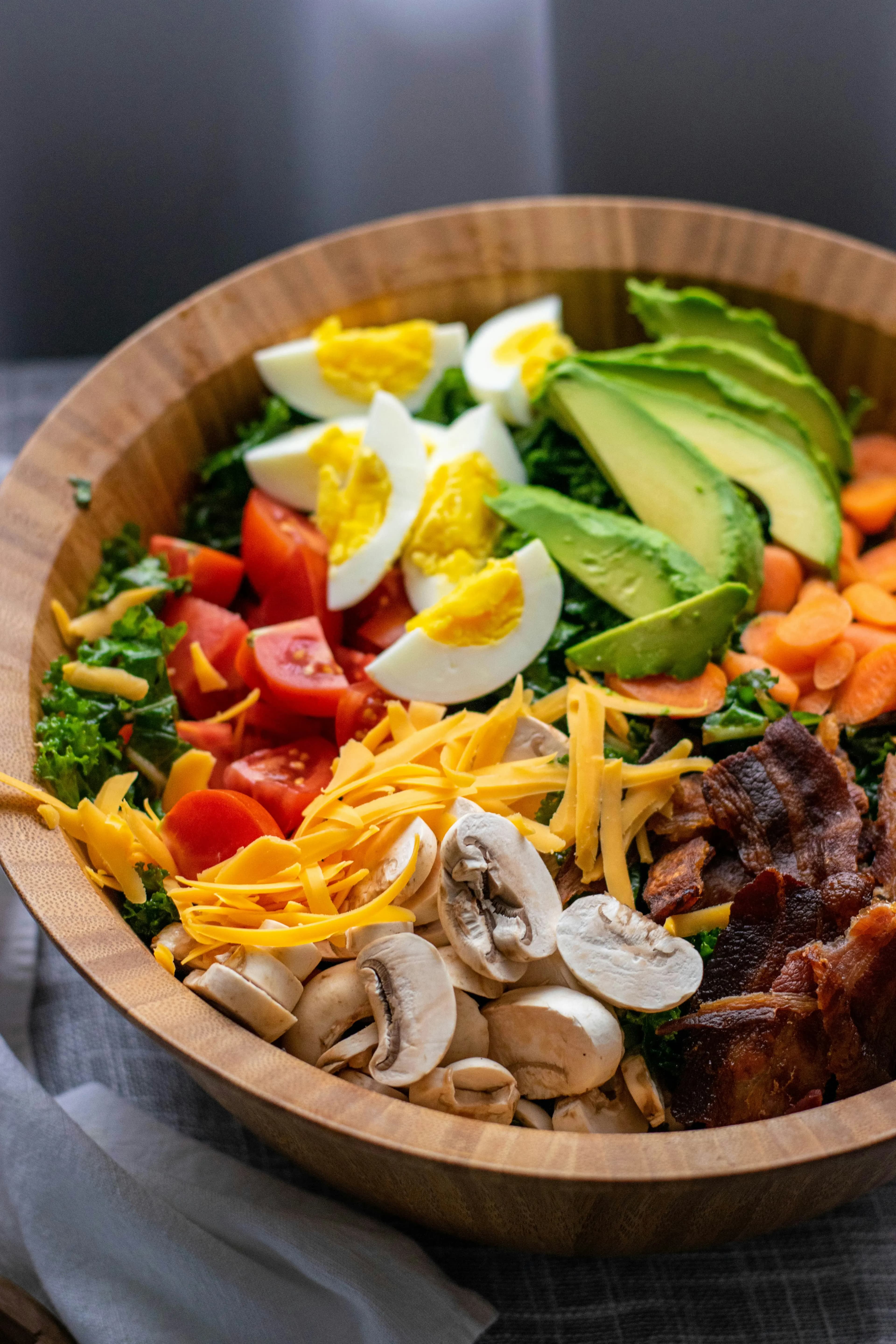 Cobb-style bowl with kale and avocado